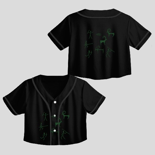 Caveman hunting cave drawings Crop Top Baseball Jerseys
