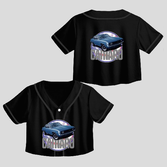 Bold Camaro in Blue Crop Top Baseball Jerseys