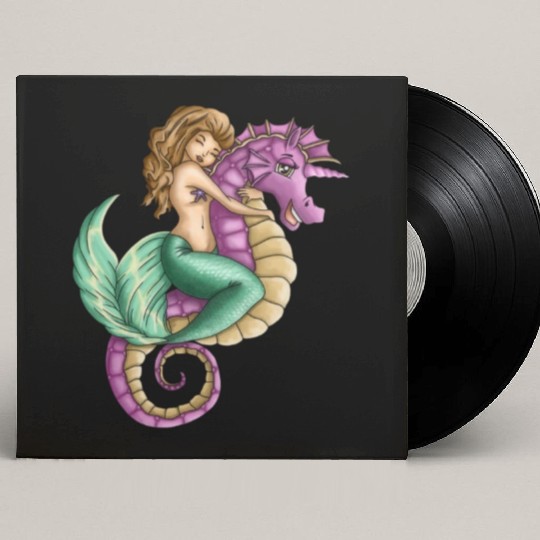 Little mermaid and cute seahorse lovely friendship Custom Vinyl Record Sleeves