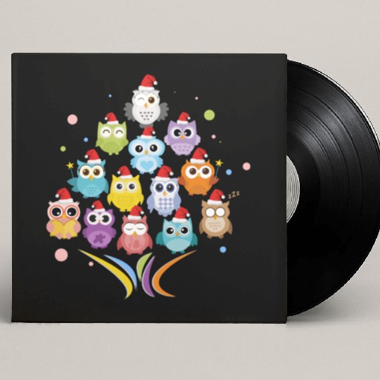 Christmas - Christmas tree with Owls - Xmas - Pets Custom Vinyl Record Sleeves