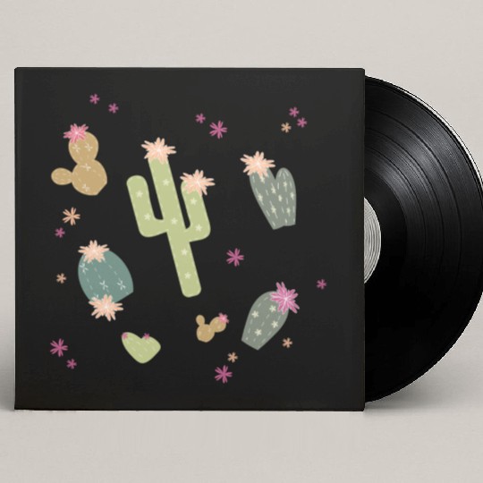 various cactus plants with flowers pattern Custom Vinyl Record Sleeves