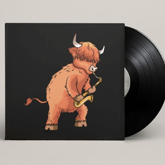 Highland Cow Cattle Playing Saxophone Music Gift Custom Vinyl Record Sleeves