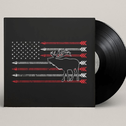 American Flag Elk Hunting Custom Vinyl Record Sleeves - Crossbow Hunting