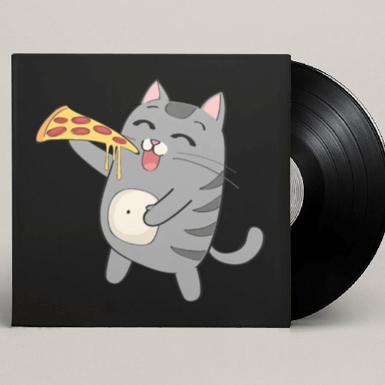 Cat Eating Pizza Funny Cat Pizza Gift Custom Vinyl Record Sleeves