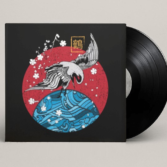 Two Asian Koi Fish on Waves Mountain Custom Vinyl Record Sleeves