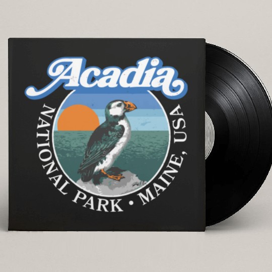 Retro Acadia National Park Vintage Maine Puffin Custom Vinyl Record Sleeves
