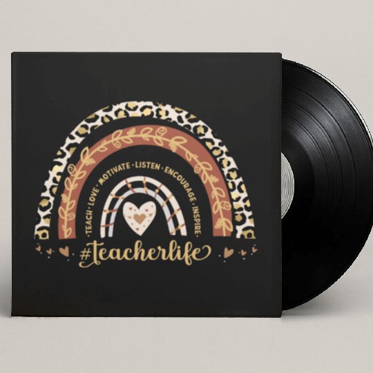 Boho Leopard Rainbow Teacher Life Teach Love Custom Vinyl Record Sleeves