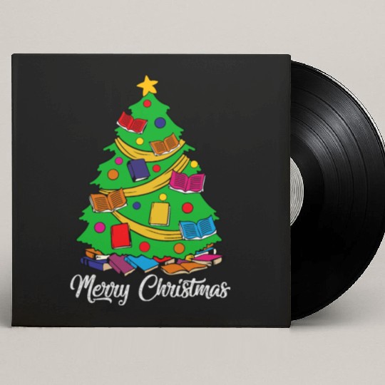 Merry Christmas Tree Love Reading Books Librarian Custom Vinyl Record Sleeves