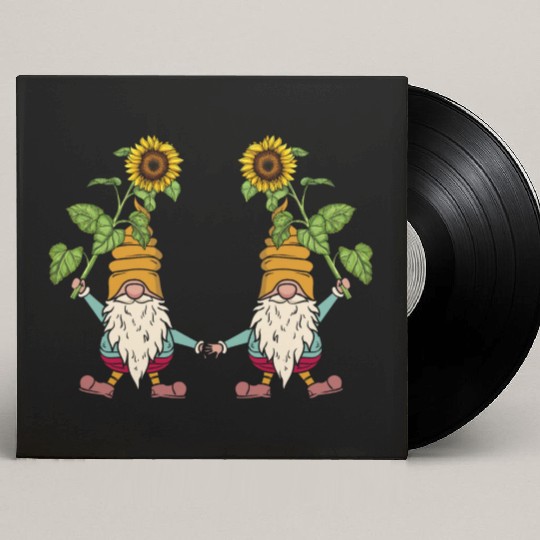 Cute Sunflower Gnomes Gardening Gnome Custom Vinyl Record Sleeves