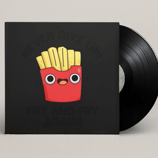 Never Give Up Fry And Fry Again Funny Positive Pun Custom Vinyl Record Sleeves