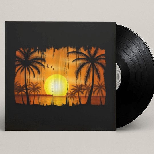 Retro Sunrise, Beach, Palm Trees, Vacation Custom Vinyl Record Sleeves