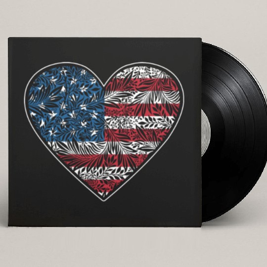US Patriotic Heart with US FLAG 4th of july Custom Vinyl Record Sleeves