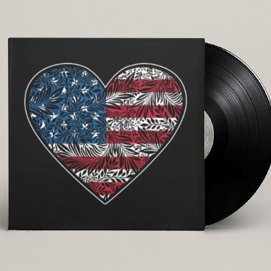 US Patriotic Heart with US FLAG 4th of july Custom Vinyl Record Sleeves