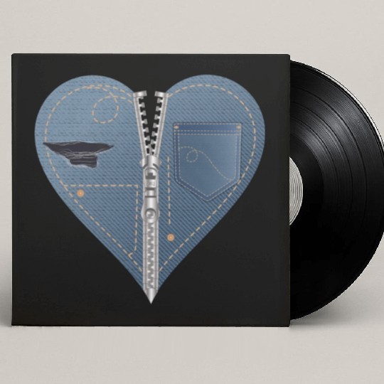 light blue heart in jeans look with zipper Custom Vinyl Record Sleeves