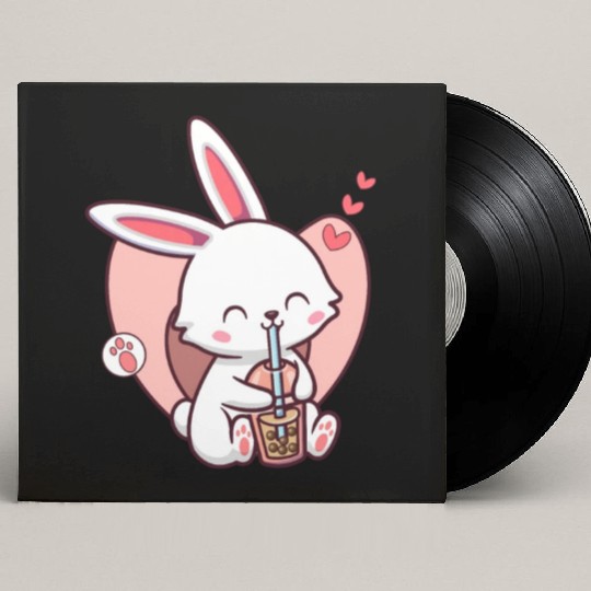 Kawaii Dog Loves Custom Vinyl Record Sleeves Boba Tea Bubble Tea Anime