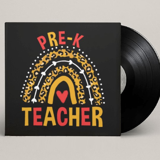 Back To School Leopard Pre-K Teacher Rainbow Custom Vinyl Record Sleeves