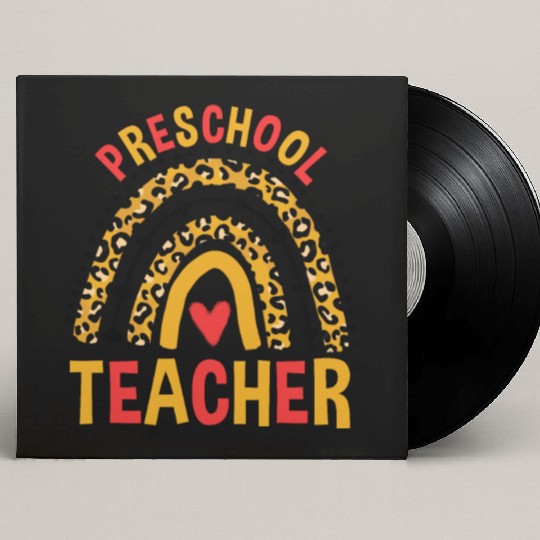 Back To School Leopard Preschool Teacher Rainbow Custom Vinyl Record Sleeves