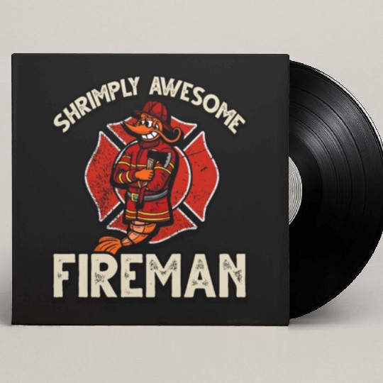 Funny Shrimp/Prawn Pun. Shrimply Awesome Fireman Custom Vinyl Record Sleeves