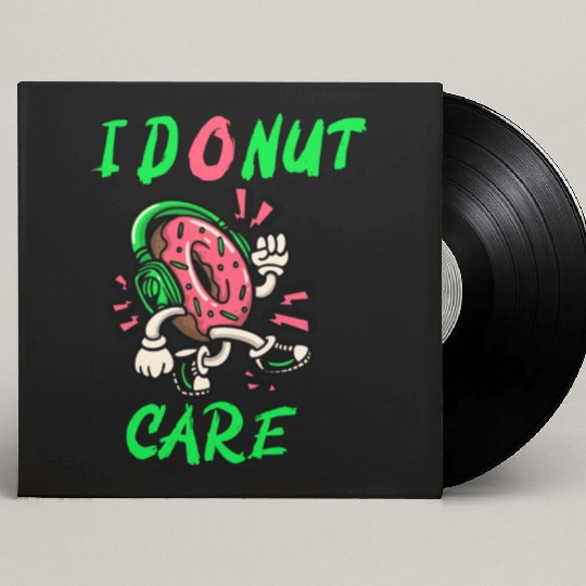 I Don't Care Typography With Funny Donut Custom Vinyl Record Sleeves
