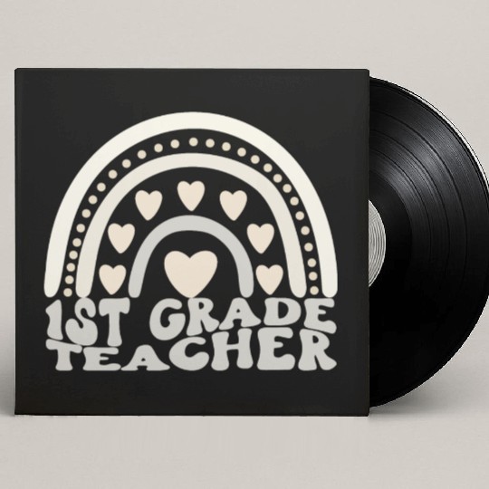 1st Grade Teacher Retro Wave with Boho Rainbow Custom Vinyl Record Sleeves