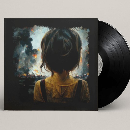 Kid in war looking at explosion 2 AI painting Custom Vinyl Record Sleeves