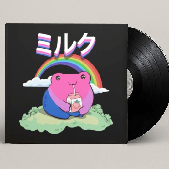 Kawaii Frog Strawberry Milk Bisexual Pride Flag Custom Vinyl Record Sleeves