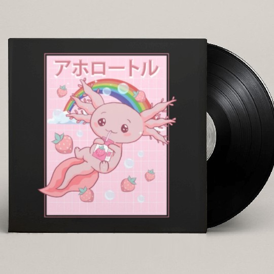 Kawaii Axolotl Strawberry Milk Custom Vinyl Record Sleeves