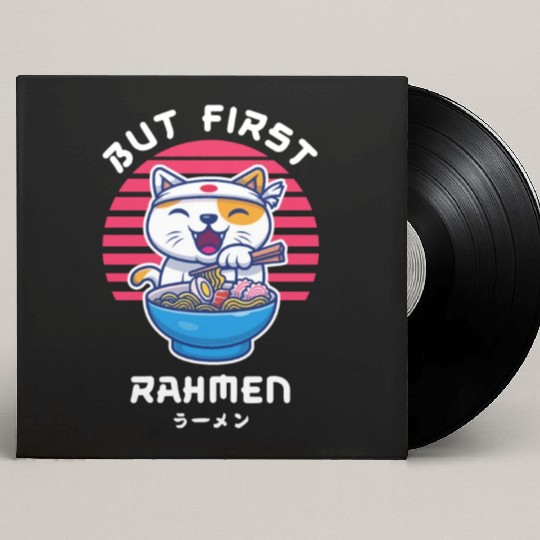 But First Ramen Cat Japan Kawaii Custom Vinyl Record Sleeves