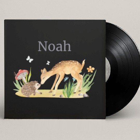 Forest Animal Deer Hedgehog Flowers Name Noah Custom Vinyl Record Sleeves
