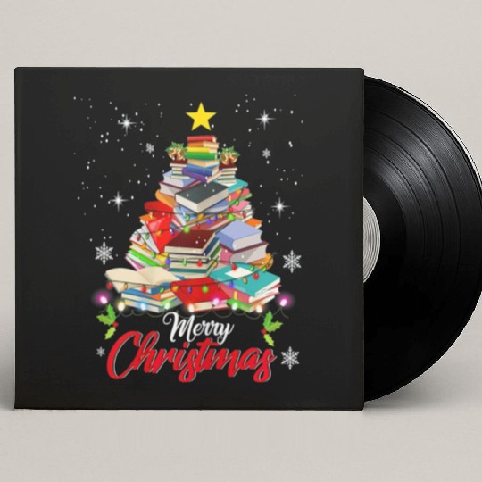 Merry Christmas Tree Love Reading Books Librarian Custom Vinyl Record Sleeves