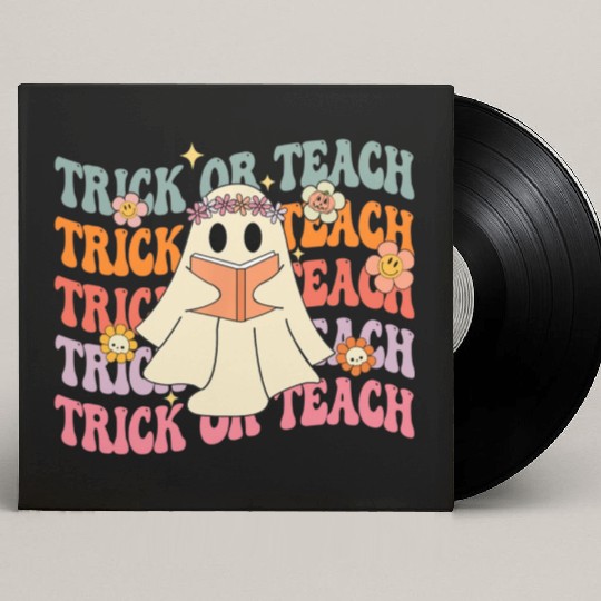 Groovy Trick or Teach Boo Ghost Pre-K Teacher Life Custom Vinyl Record Sleeves