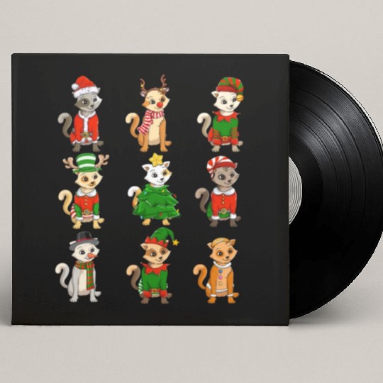 Santa Cat Christmas Tree Lights ELF Reindeer Lover Custom Vinyl Record Sleeves