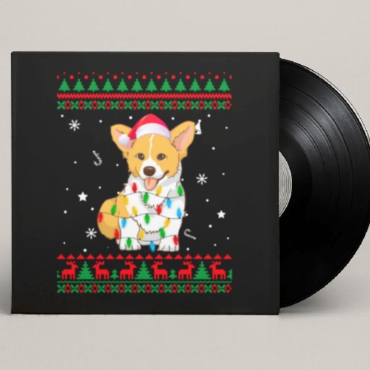 Xmas Ugly Sweater Christmas Lights Corgi Dog Lover Custom Vinyl Record Sleeves