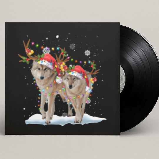 Wolf Christmas Santa Hat Tree Lights Xmas Funny Wo Custom Vinyl Record Sleeves