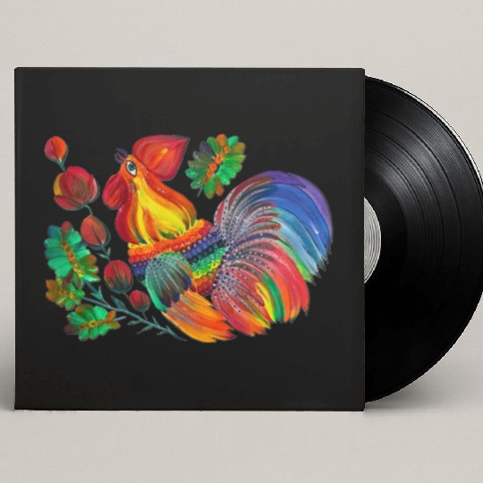 Magic cock. Petrykivka painting. Rainbow rooster Custom Vinyl Record Sleeves