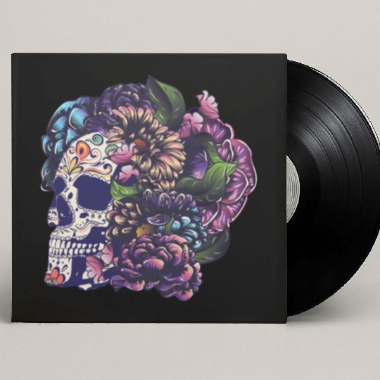 Halloween Sugar Skull And Flowers Custom Vinyl Record Sleeves