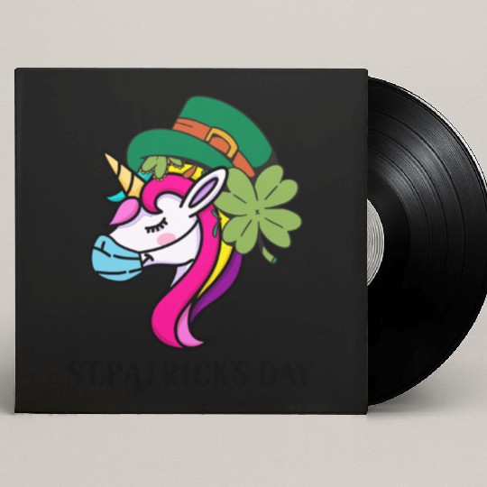 Toddler Girls St Patricks Day Rainbow Unicorn Face Custom Vinyl Record Sleeves
