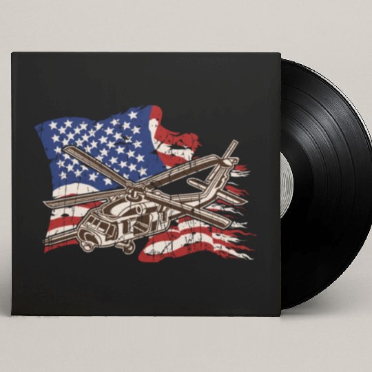 Helicopter with american flag background - chopper Custom Vinyl Record Sleeves