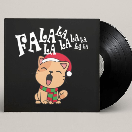 Cute Christmas Cat Singing Fa la la la Song Custom Vinyl Record Sleeves