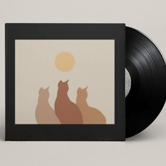 Abstract Boho Cats Relaxed Aesthetic Beige Minimal Custom Vinyl Record Sleeves