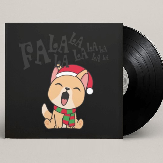 Cute Christmas Dog Singing Fa la la la Song Custom Vinyl Record Sleeves