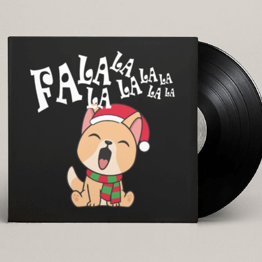 Cute Christmas Dog Singing Fa la la la Song Custom Vinyl Record Sleeves