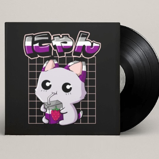 Asexual Pride Kawaii Cat Strawberry Milk Asexual F Custom Vinyl Record Sleeves