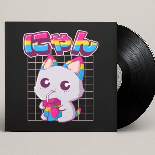 Pansexual Pride Kawaii Cat Strawberry Milk Pansexu Custom Vinyl Record Sleeves