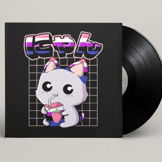 Genderfluid Pride Kawaii Cat Strawberry Milk Custom Vinyl Record Sleeves