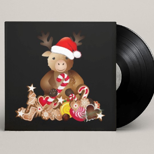 cute reindeer for christmas with santa hat Custom Vinyl Record Sleeves