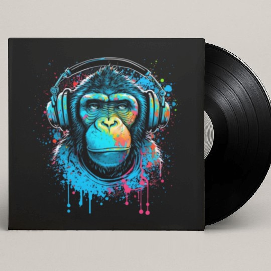 ape, primate, monkey wearing headphones Custom Vinyl Record Sleeves