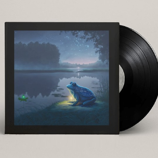 Blue Frog and Firefly on a pond at Night Custom Vinyl Record Sleeves