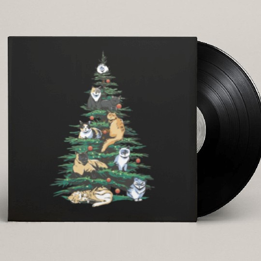 Cat Cats Christmas Tree Pajama Lights Holidays Custom Vinyl Record Sleeves