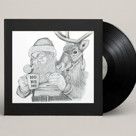 Festive Santa and Reindeer Illustration Custom Vinyl Record Sleeves